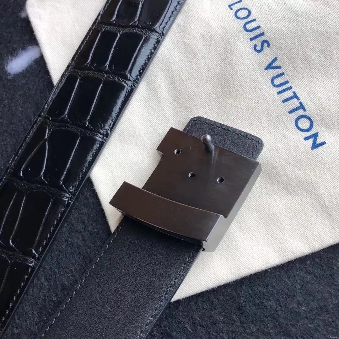 Louis Vuitton Black Alligator Leather Belt - Hình 2