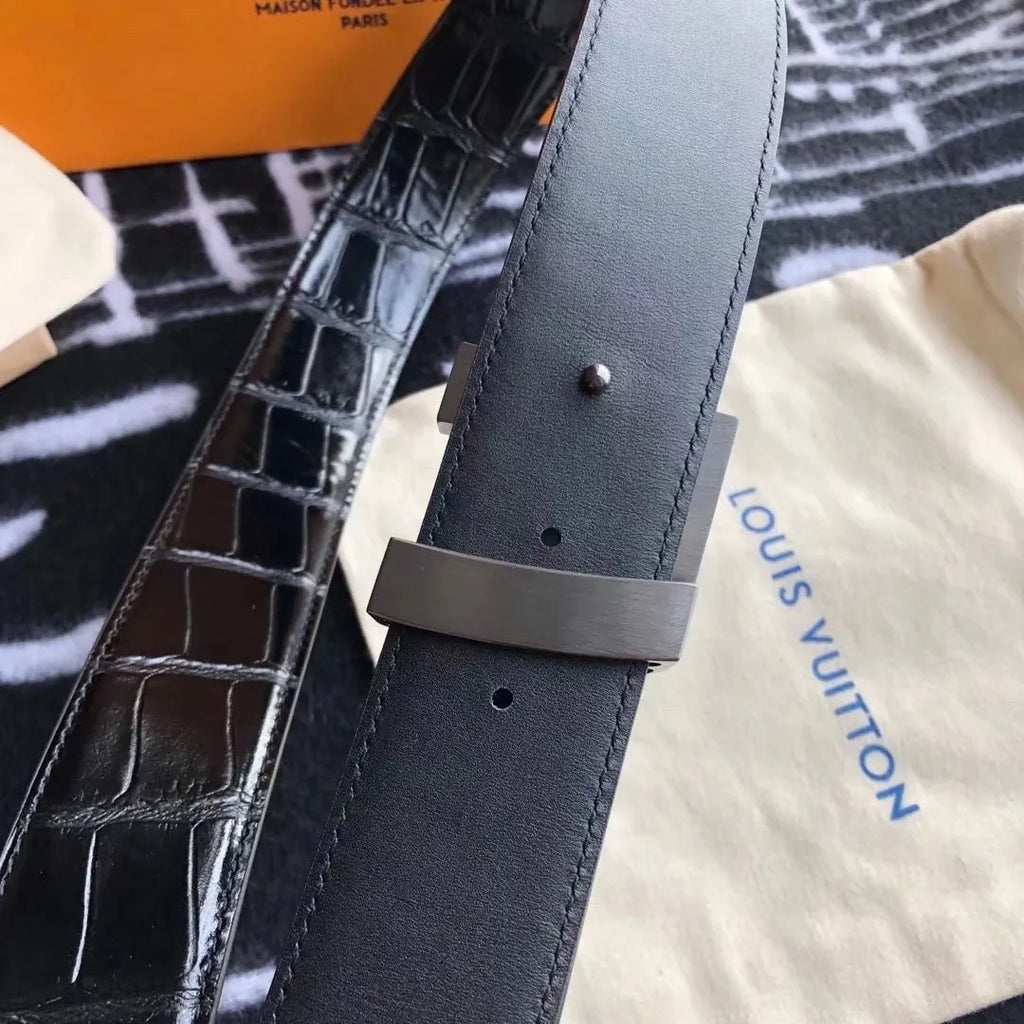 Louis Vuitton Black Alligator Leather Belt - Hình 3