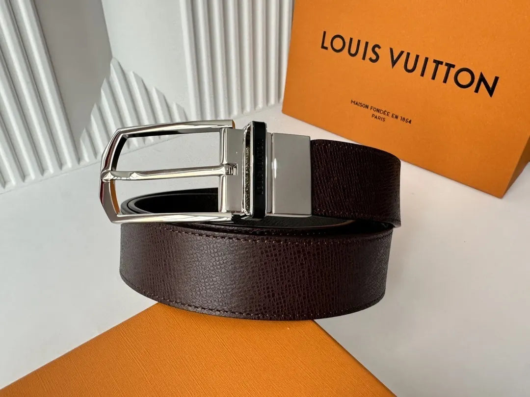 Louis Vuitton Brown Leather Reversible Belt - Hình 3