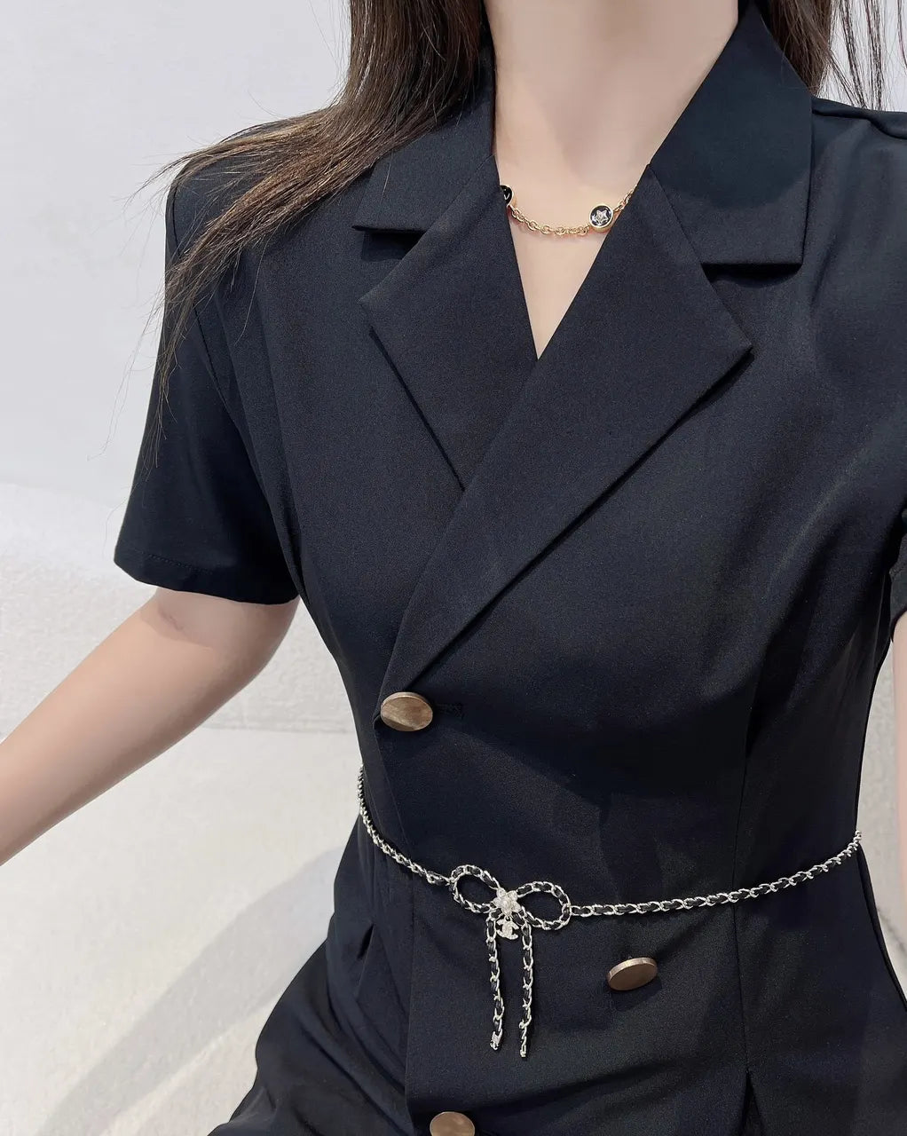Chanel Black Silver Belt Bow - Hình 2