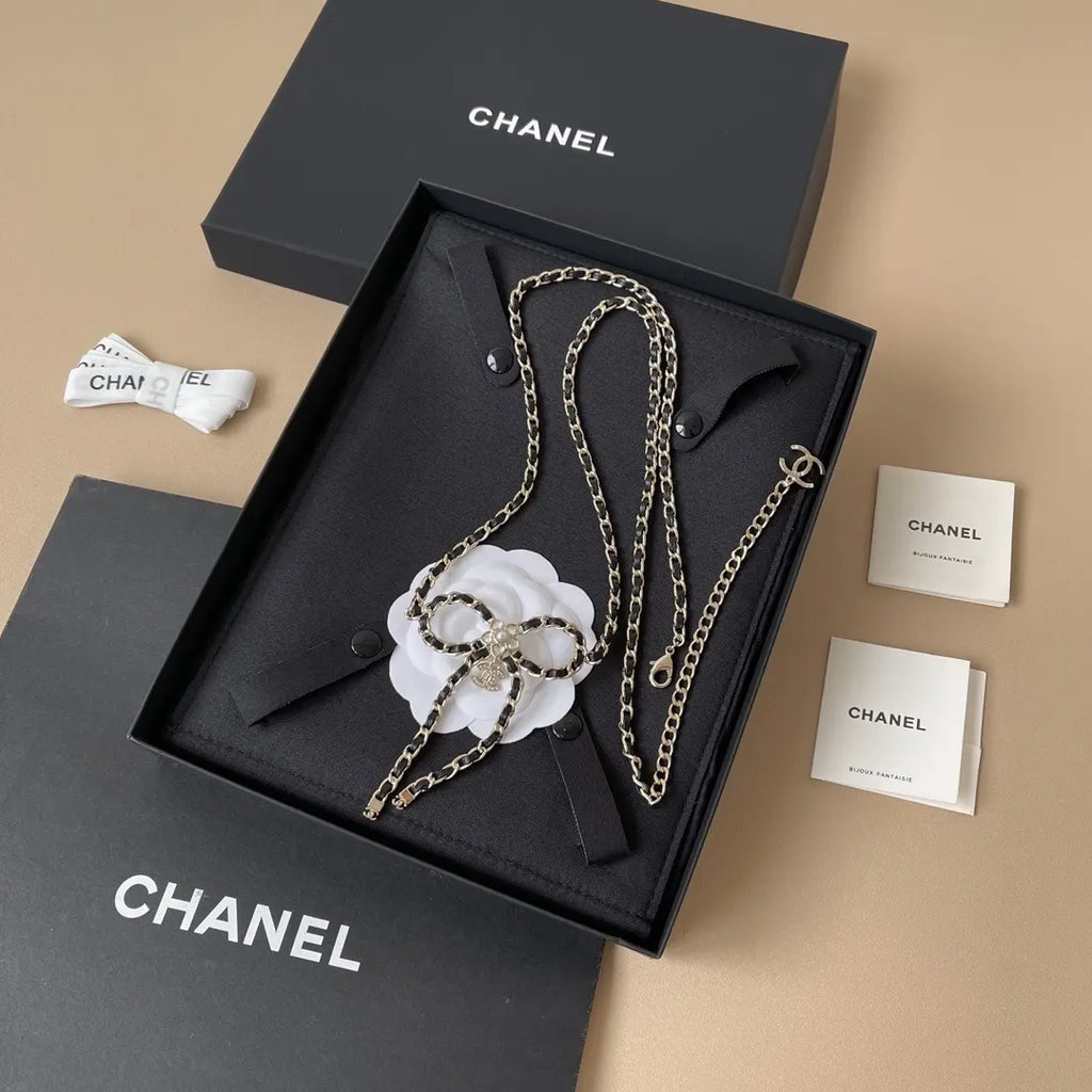 Chanel Black Silver Belt Bow - Hình 3