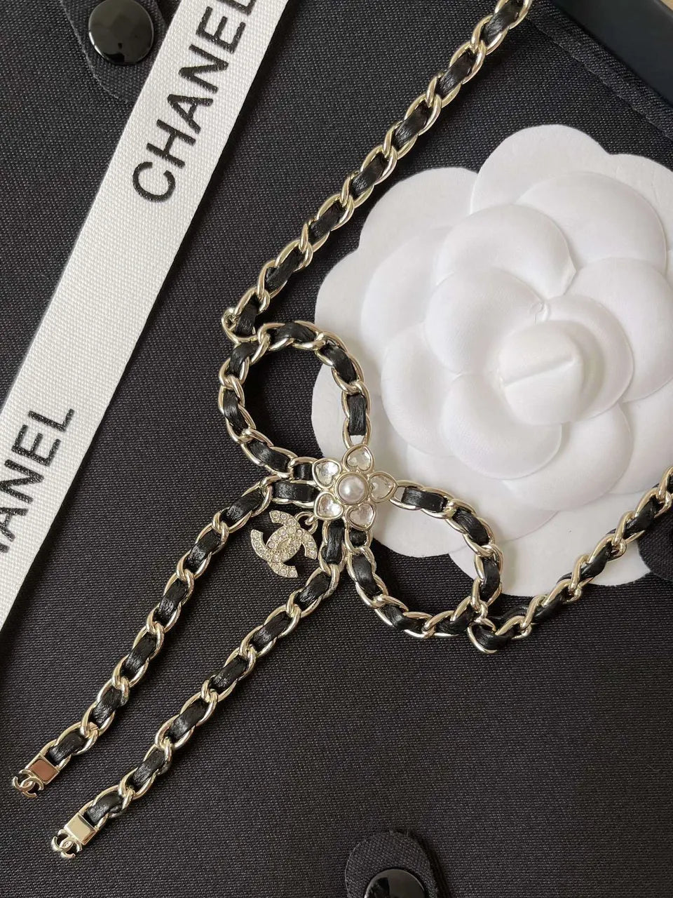 Chanel Black Silver Belt Bow - Hình 5