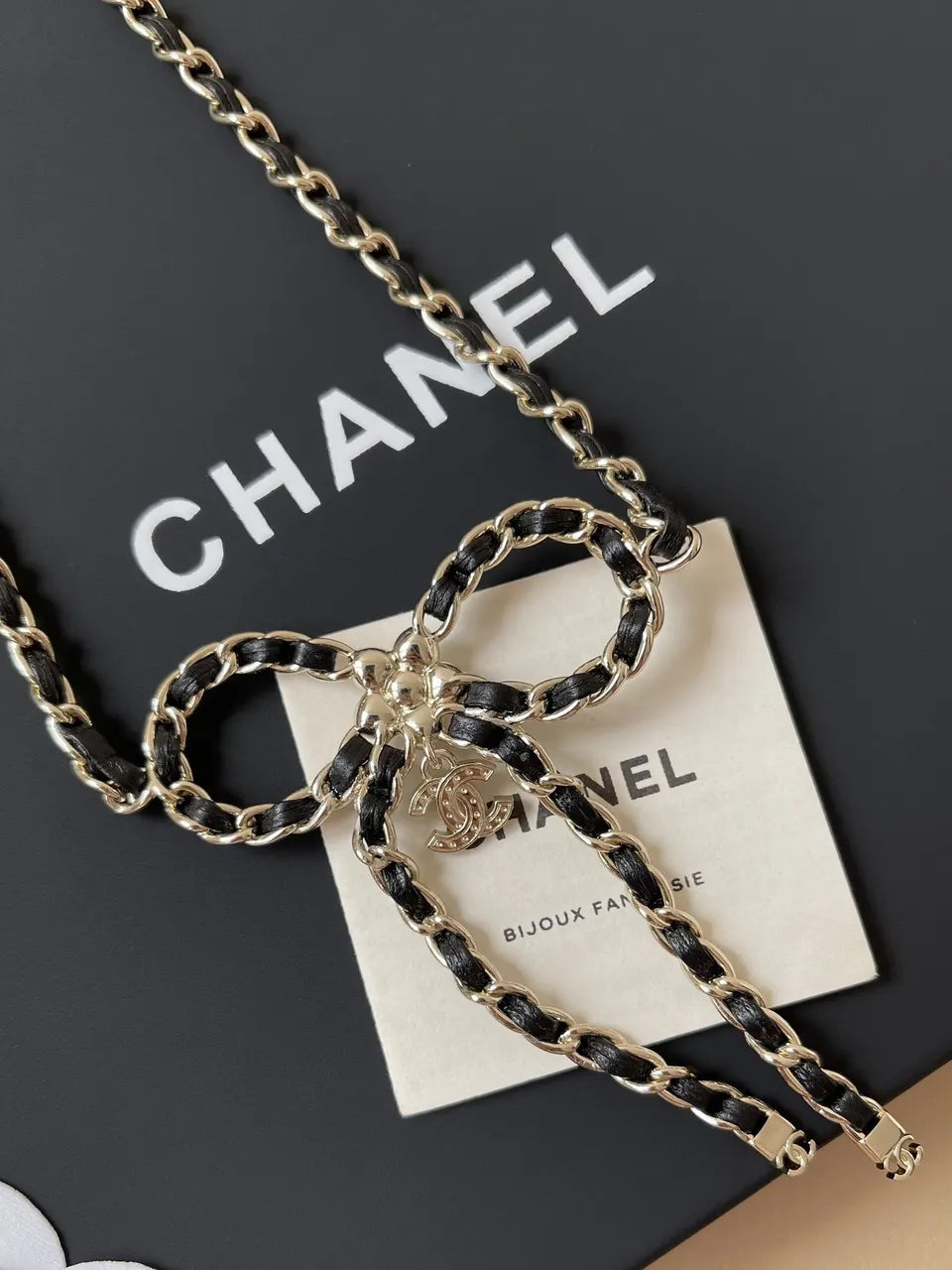 Chanel Black Silver Belt Bow - Hình 8