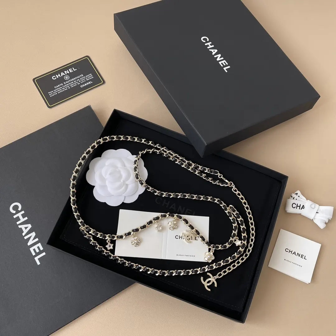 crystal Chanel Black Leather Chain Belt - Hình 2