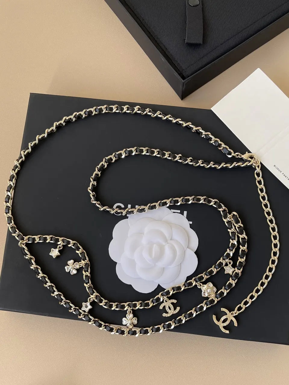 crystal Chanel Black Leather Chain Belt - Hình 3