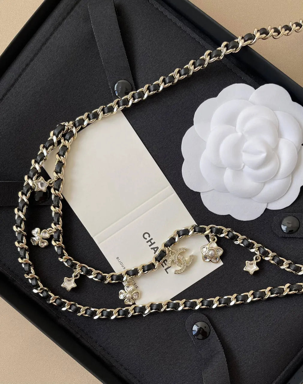 crystal Chanel Black Leather Chain Belt - Hình 4