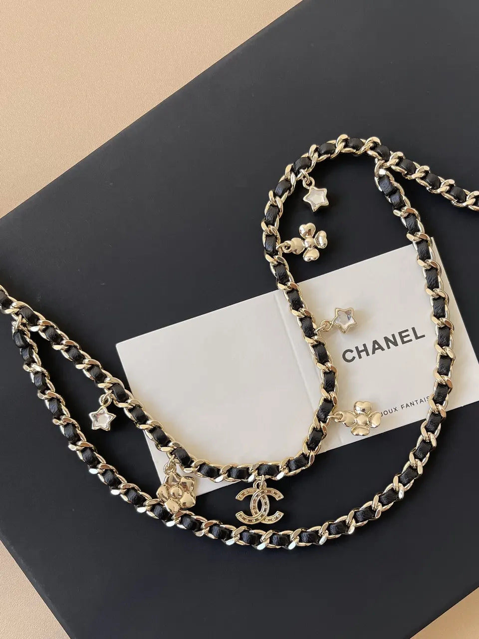 crystal Chanel Black Leather Chain Belt - Hình 5
