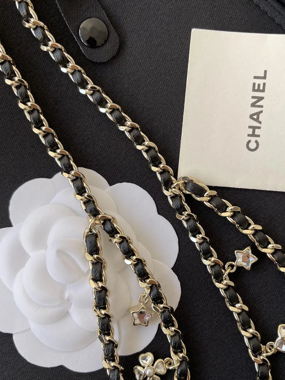 crystal Chanel Black Leather Chain Belt - Hình 6