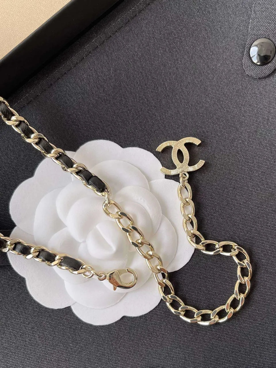 crystal Chanel Black Leather Chain Belt - Hình 7