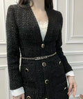 Chanel Black Tweed Dress Gold Chain Belt