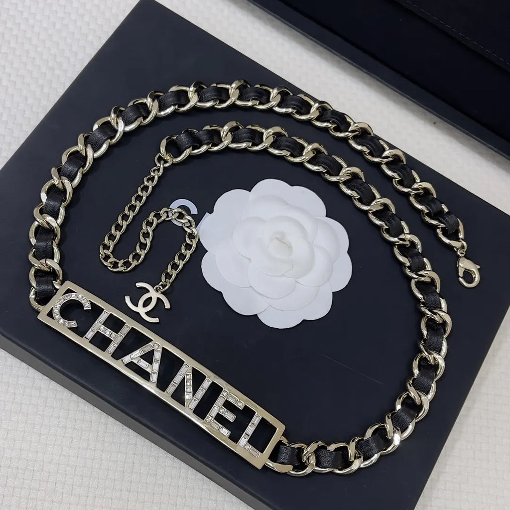 Chanel Black Tweed Dress Gold Chain Belt - Hình 2