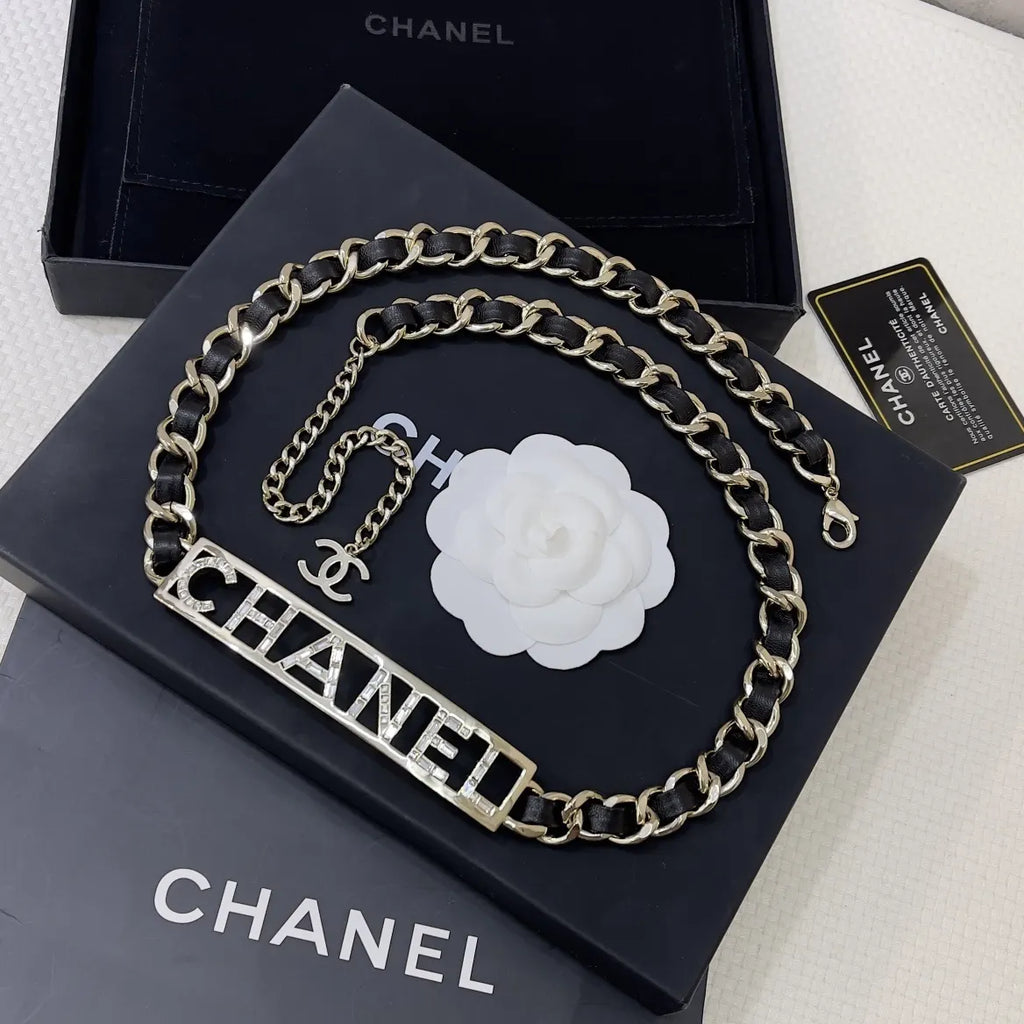 Chanel Black Tweed Dress Gold Chain Belt - Hình 3