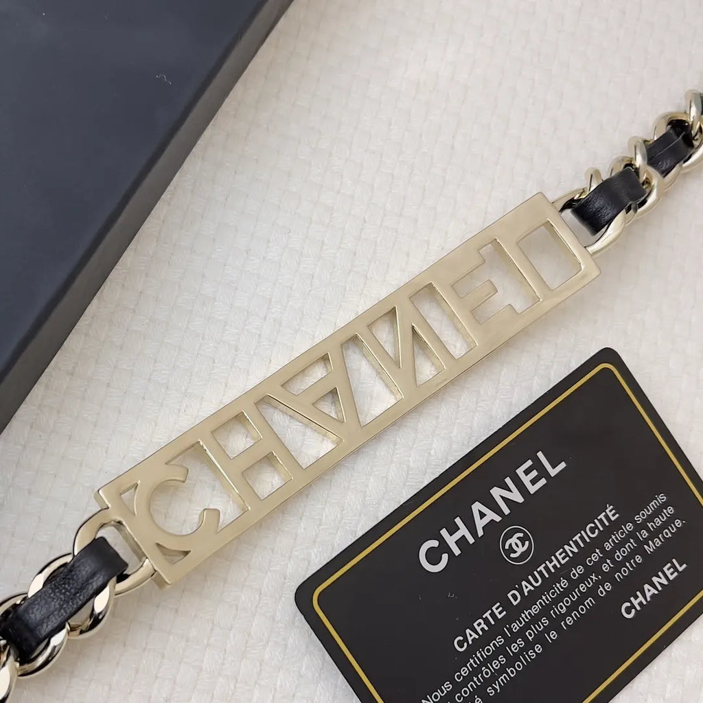 Chanel Black Tweed Dress Gold Chain Belt - Hình 6