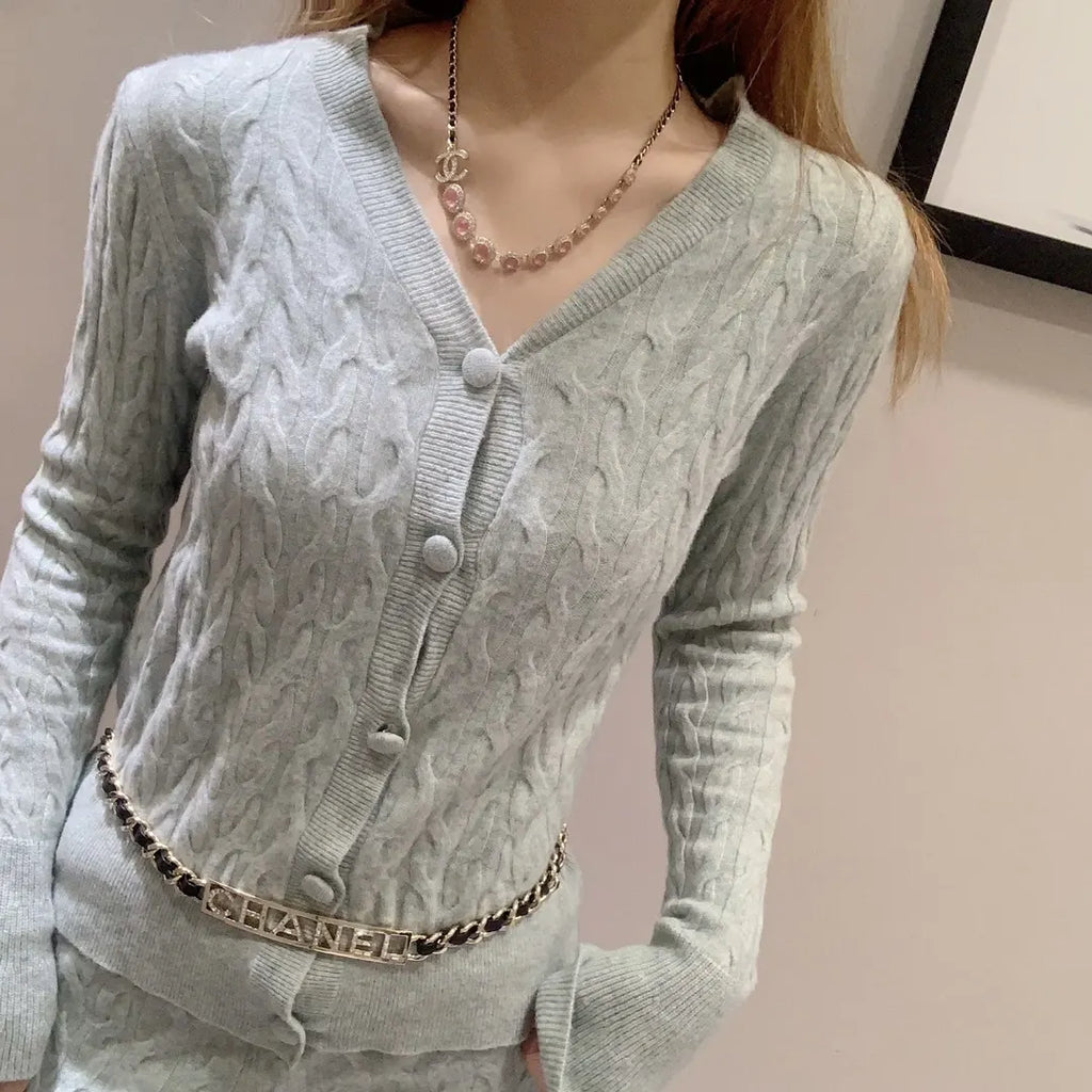 Chanel Black Tweed Dress Gold Chain Belt - Hình 8