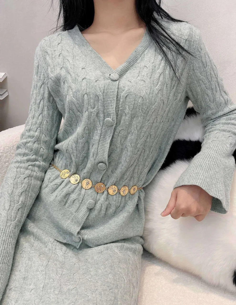 Mint Green Cable Knit Cardigan