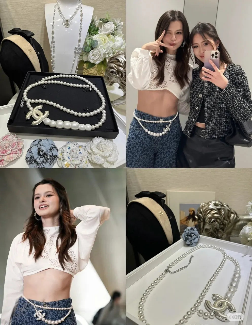 Chanel White Pearl Chain Belt - Hình 3