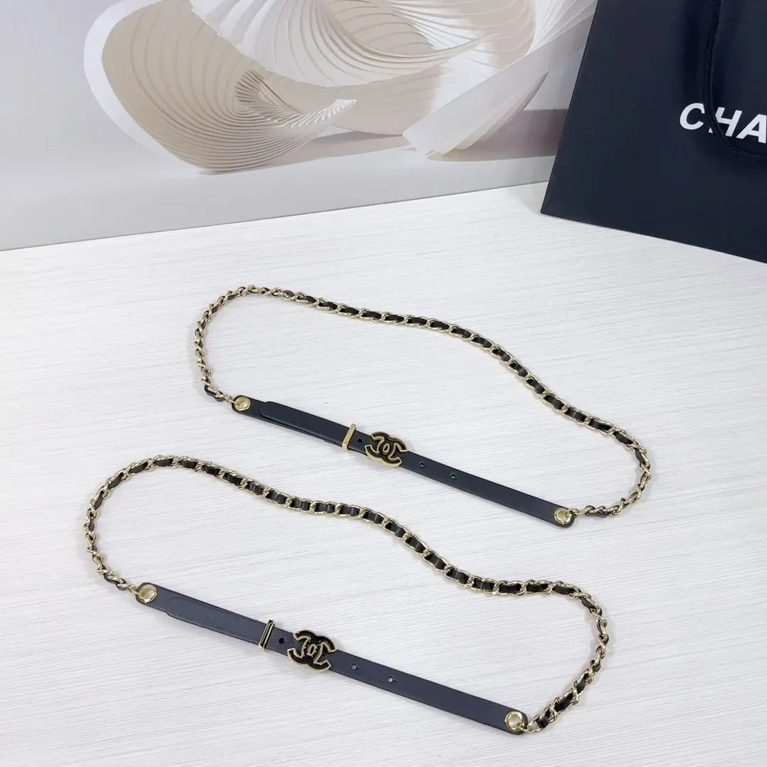 Chanel Leather Gold Chain Belt