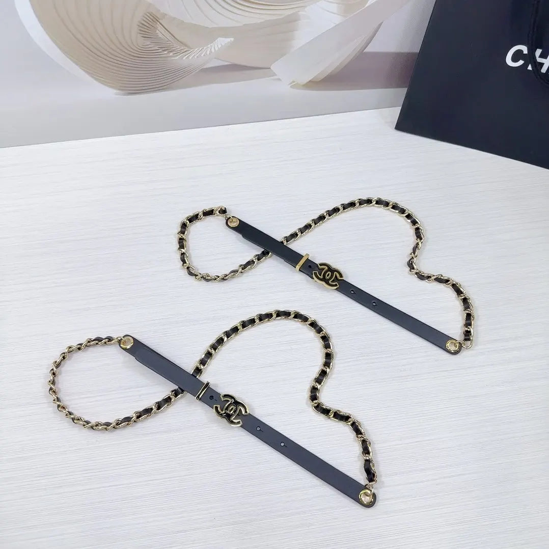 Chanel Leather Gold Chain Belt - Hình 2