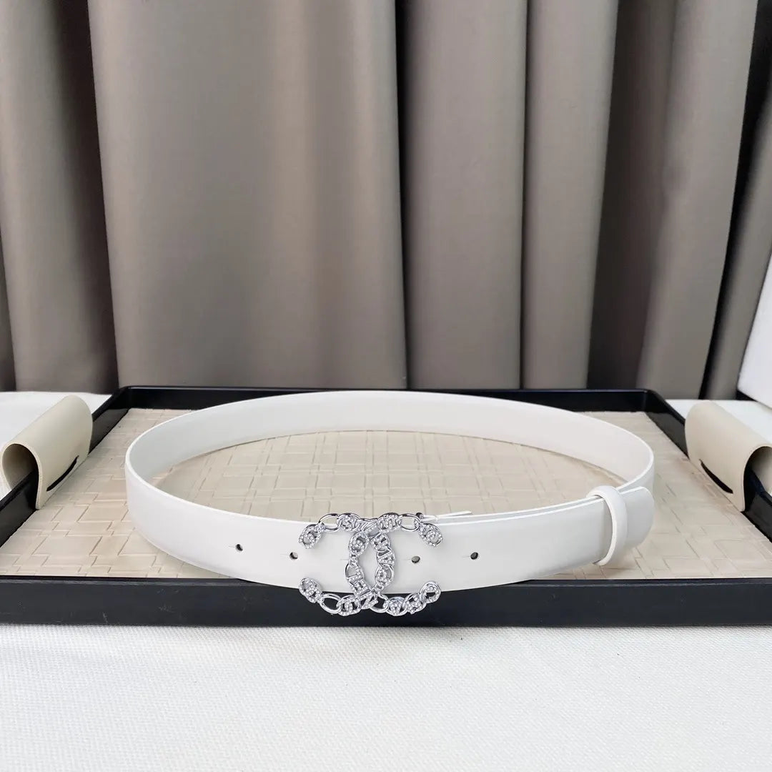 Chanel White Crystal CC Belt