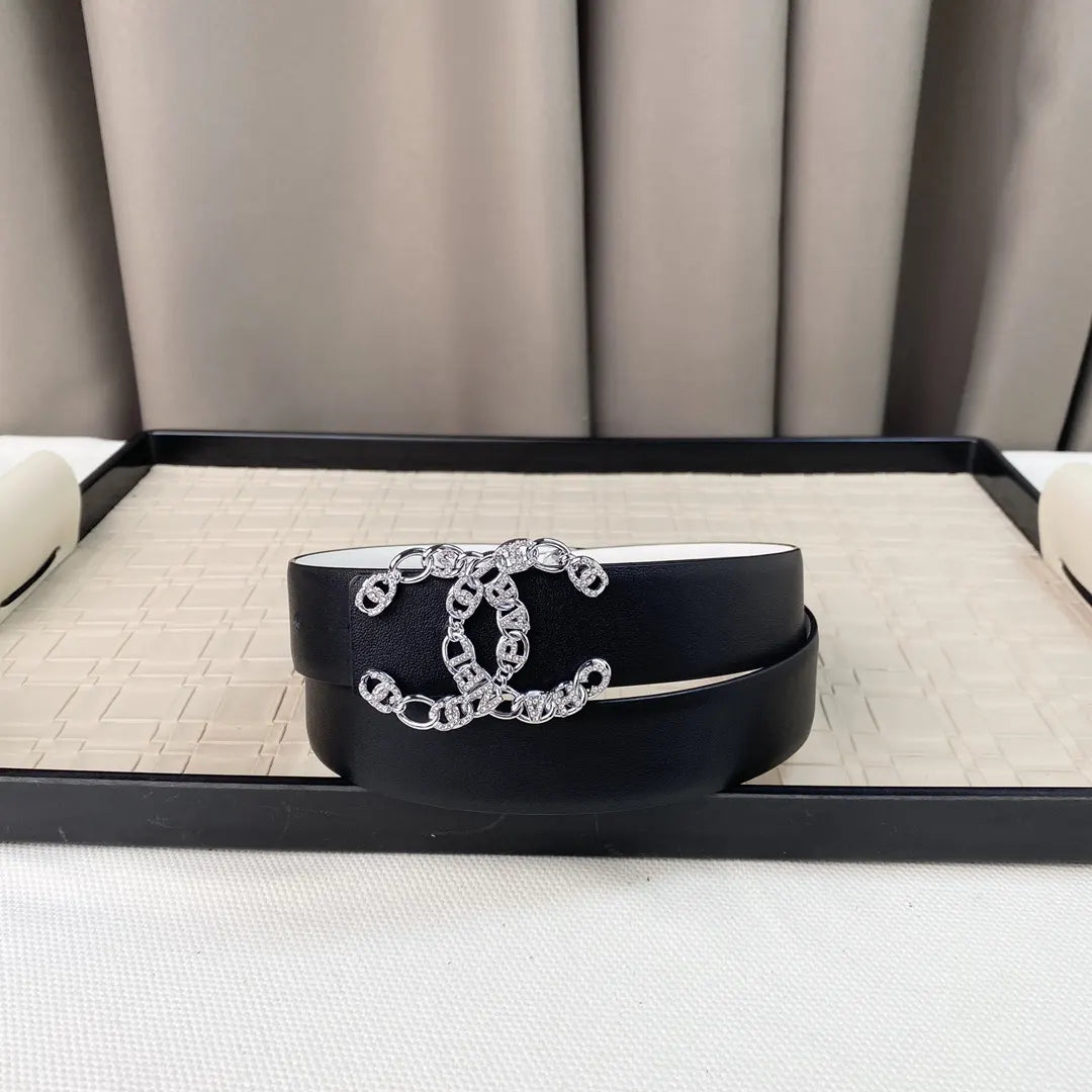 Chanel Silver Rhinestone Belt - Hình 5