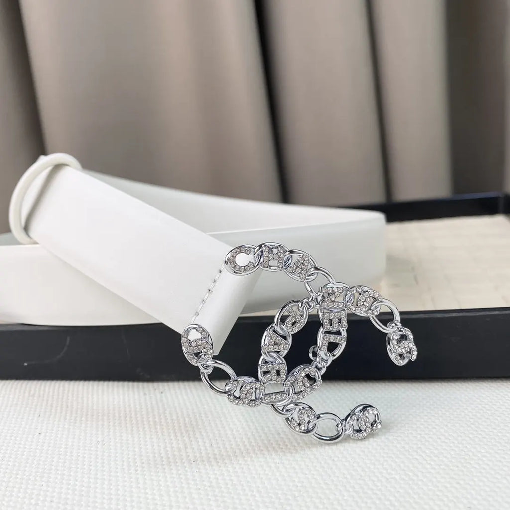 Chanel White Crystal CC Belt - Hình 3