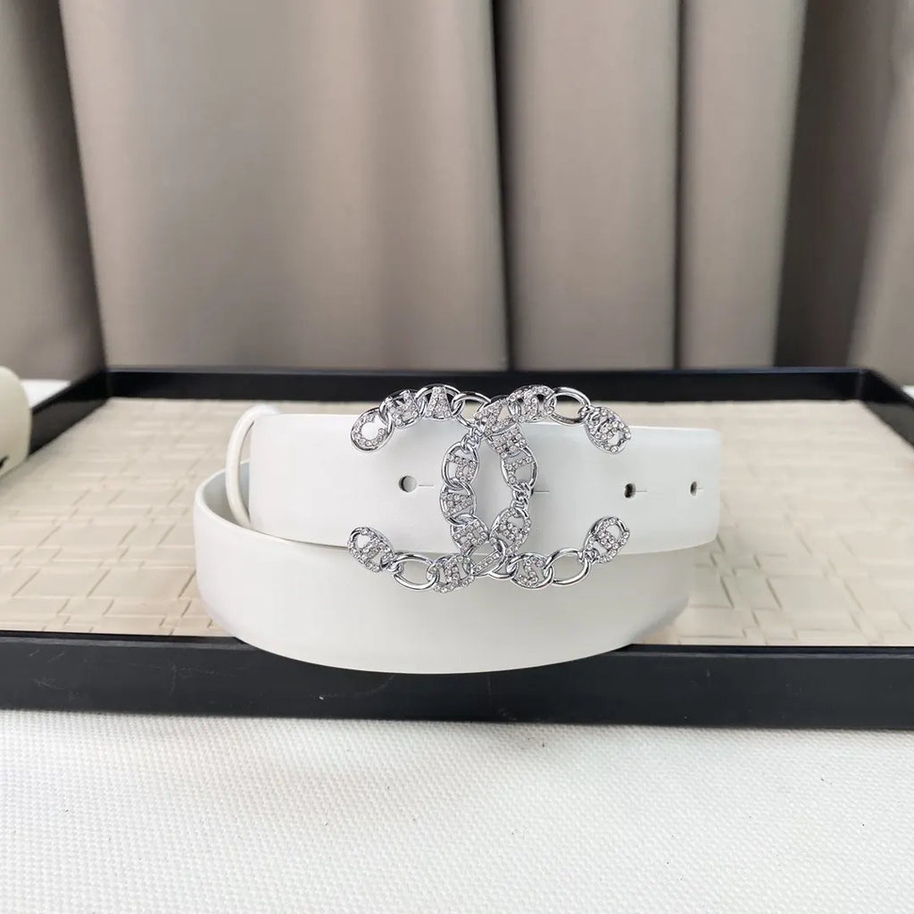 Chanel White Crystal CC Belt - Hình 4