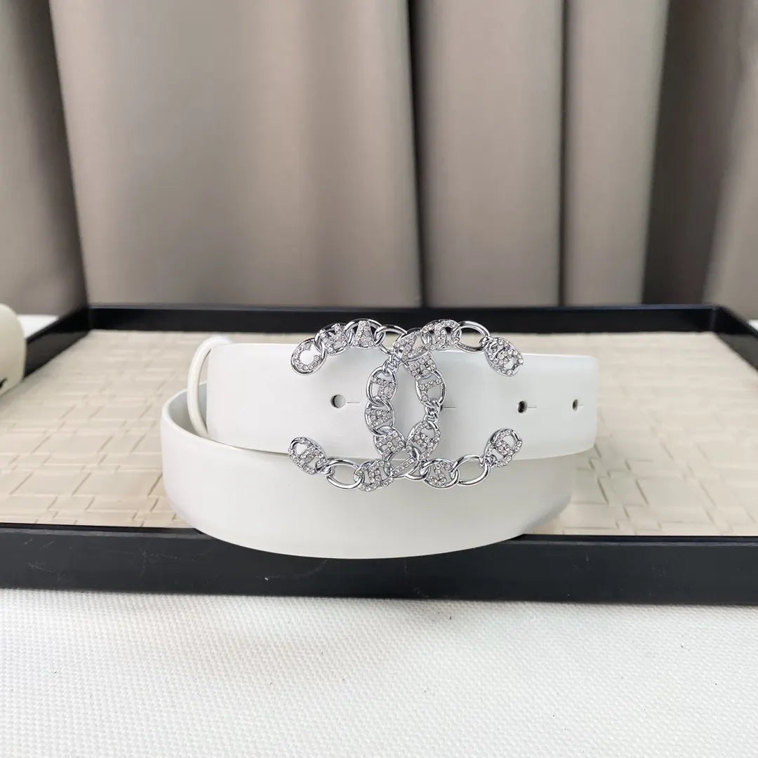 Chanel White Crystal CC Belt - Hình 4