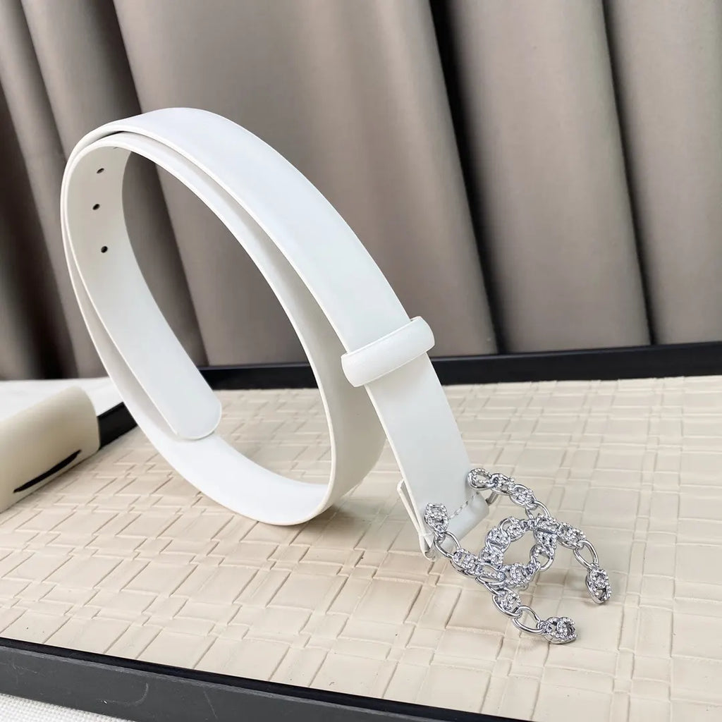 Chanel White Crystal CC Belt - Hình 6