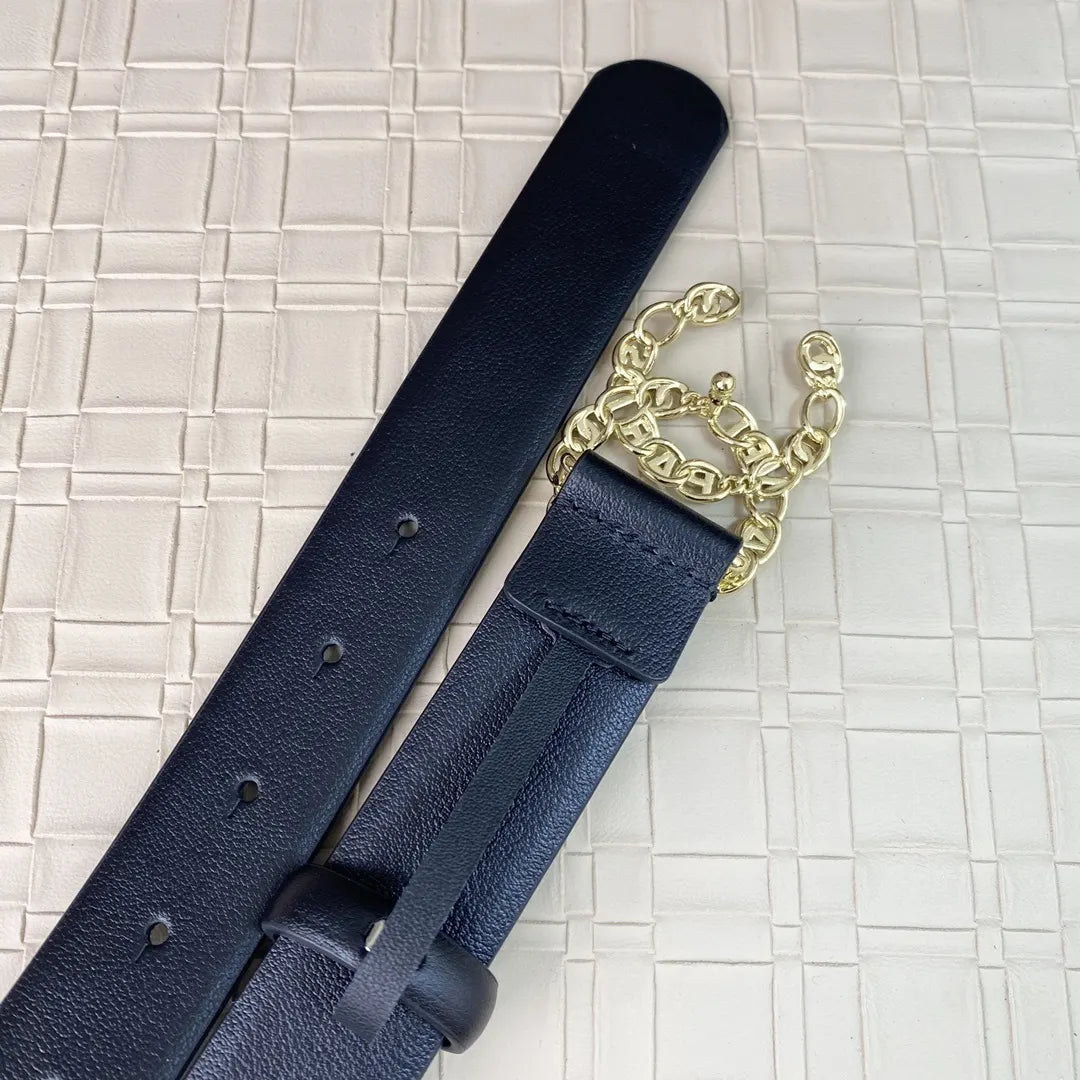 gold Chanel Black Leather Chain CC Belt - Hình 4