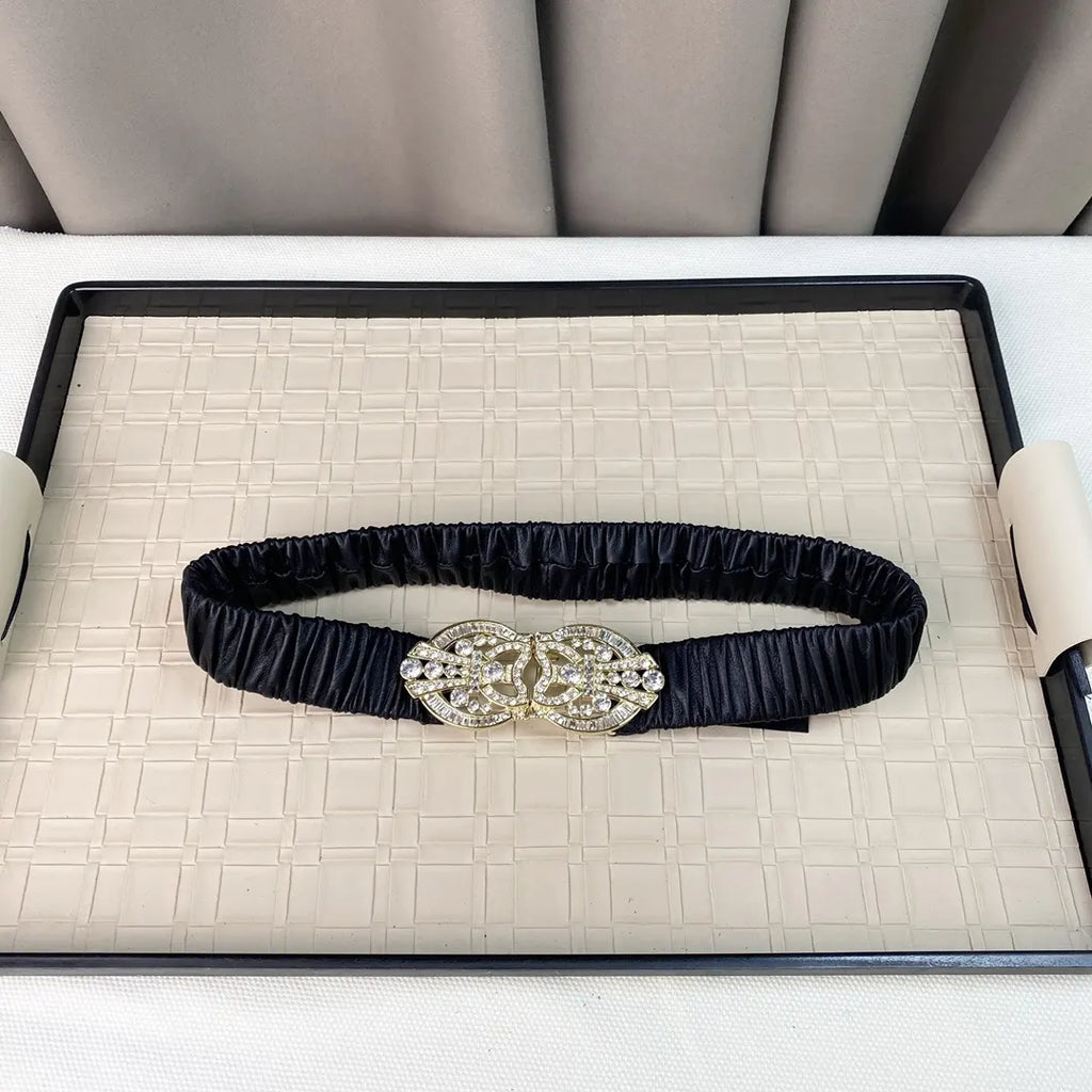 rhinestone Chanel Black Elastic Belt