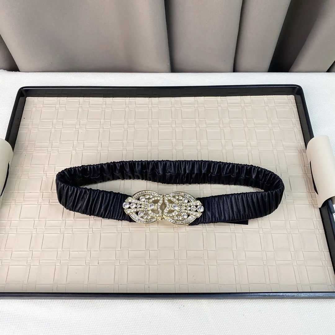 rhinestone Chanel Black Elastic Belt