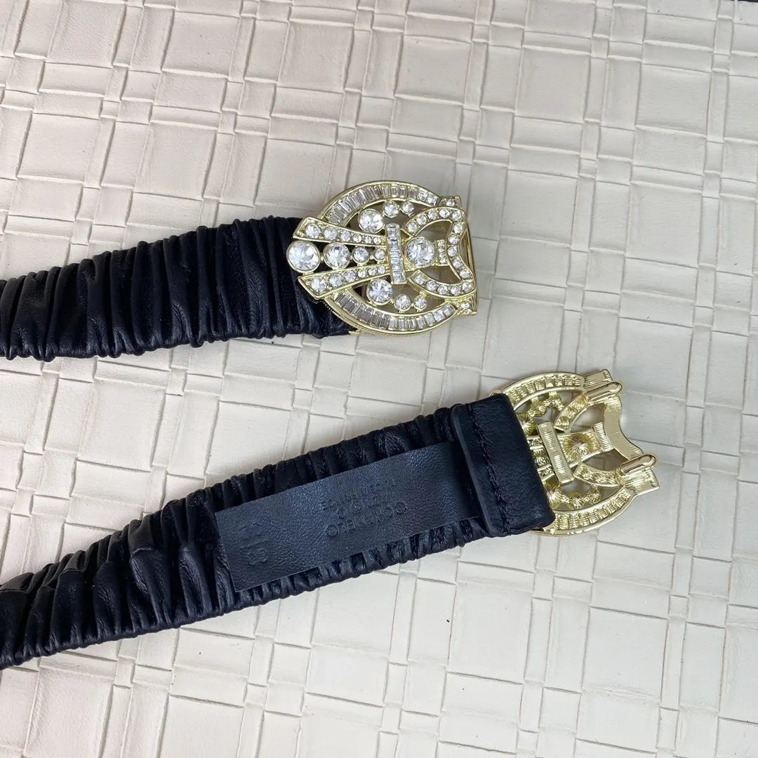 rhinestone Chanel Black Elastic Belt - Hình 2