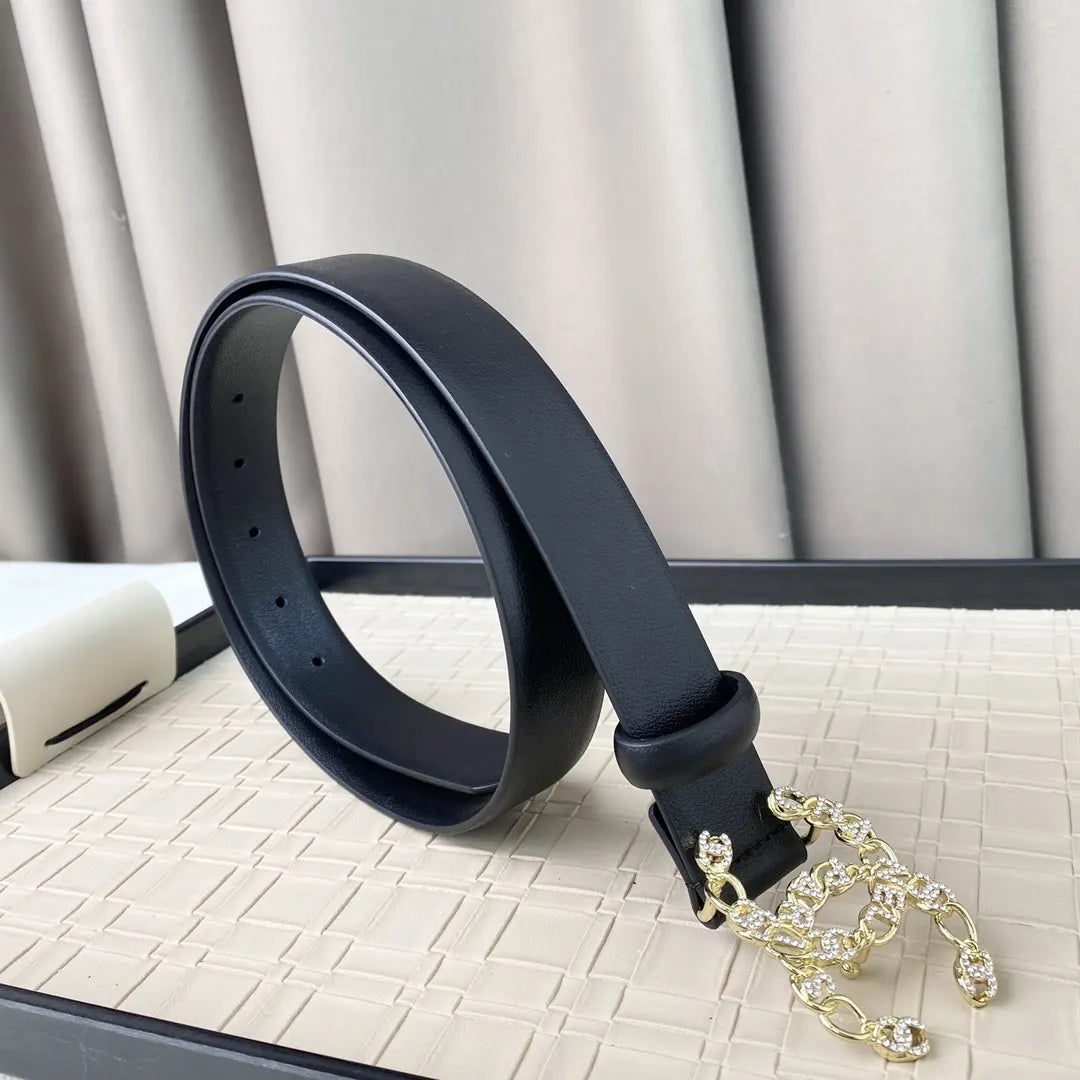 gold Chanel Black Leather Chain CC Belt - Hình 6