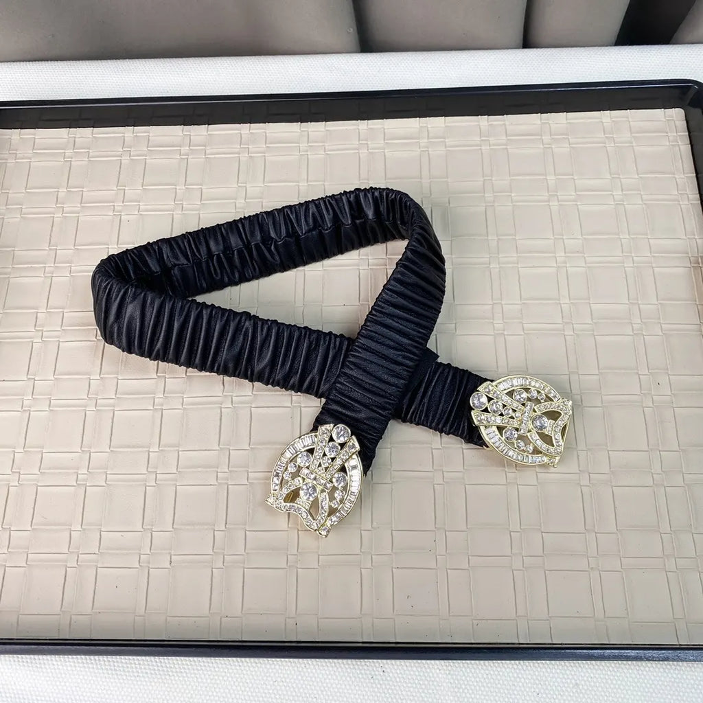 rhinestone Chanel Black Elastic Belt - Hình 3