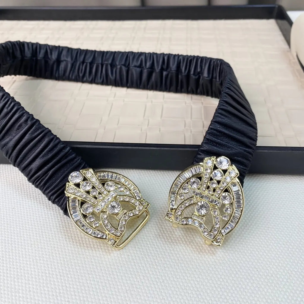 rhinestone Chanel Black Elastic Belt - Hình 4