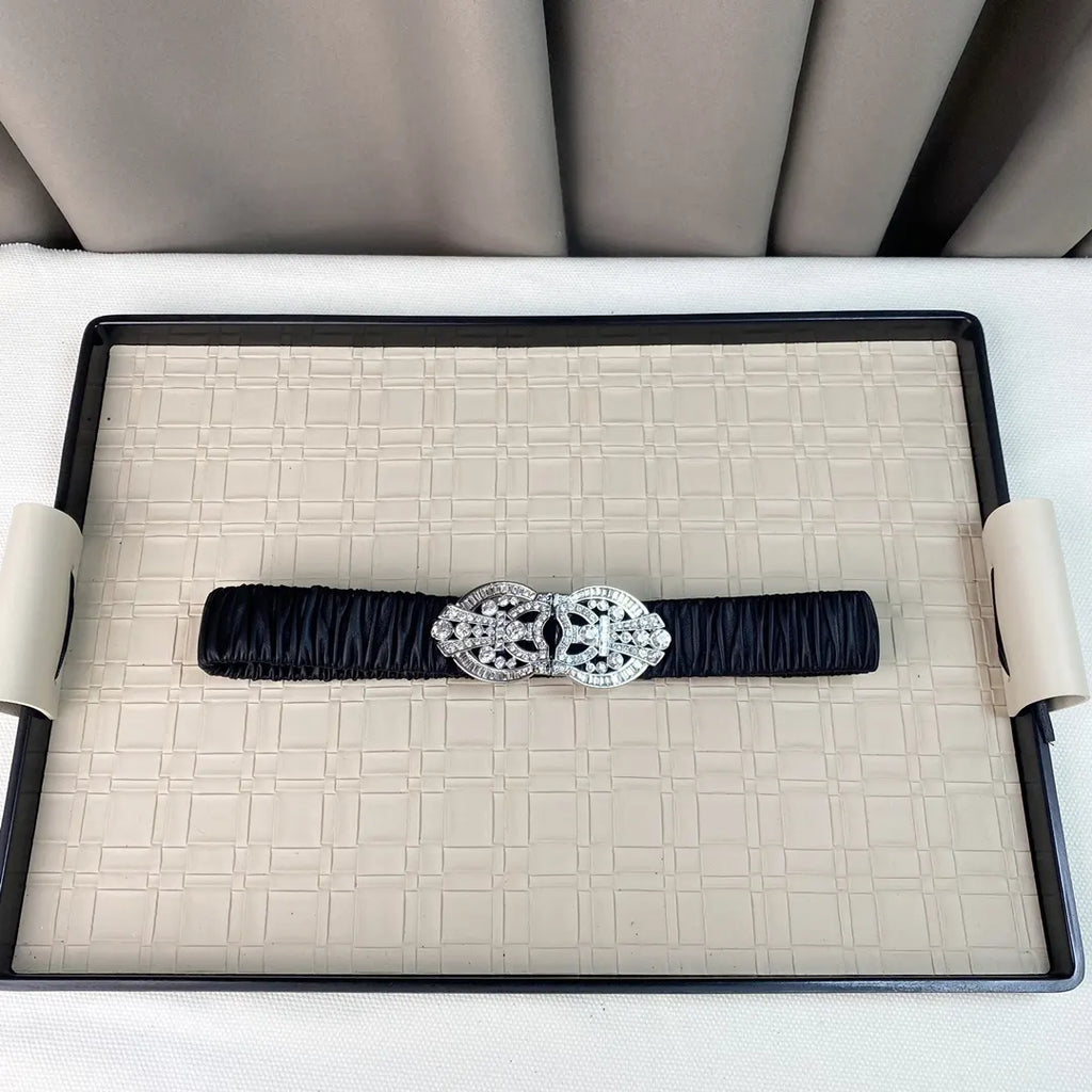 crystal Chanel Black Ruched Belt