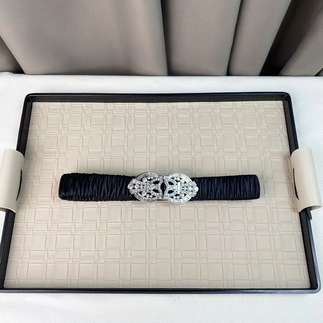 crystal Chanel Black Ruched Belt
