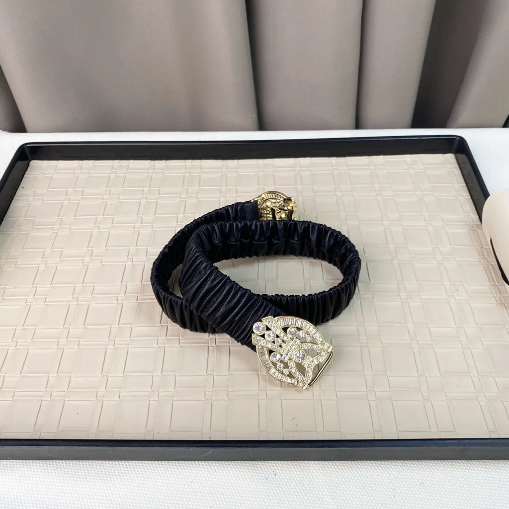 rhinestone Chanel Black Elastic Belt - Hình 6