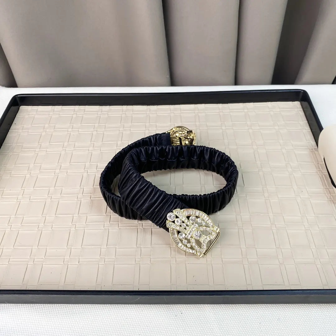rhinestone Chanel Black Elastic Belt - Hình 6