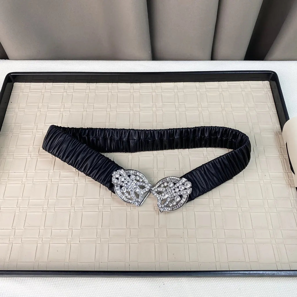 crystal Chanel Black Ruched Belt - Hình 2