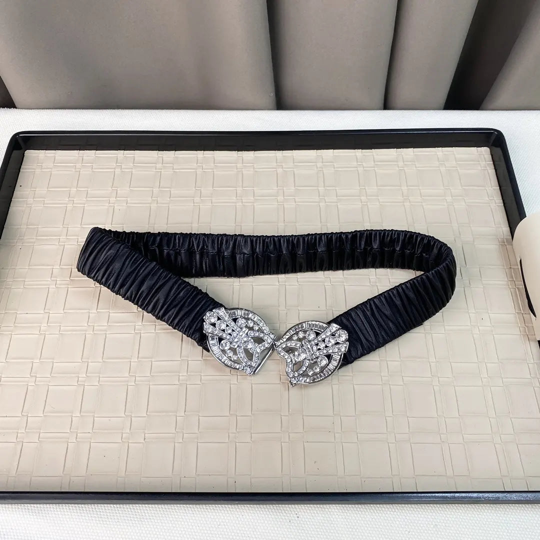 crystal Chanel Black Ruched Belt - Hình 2