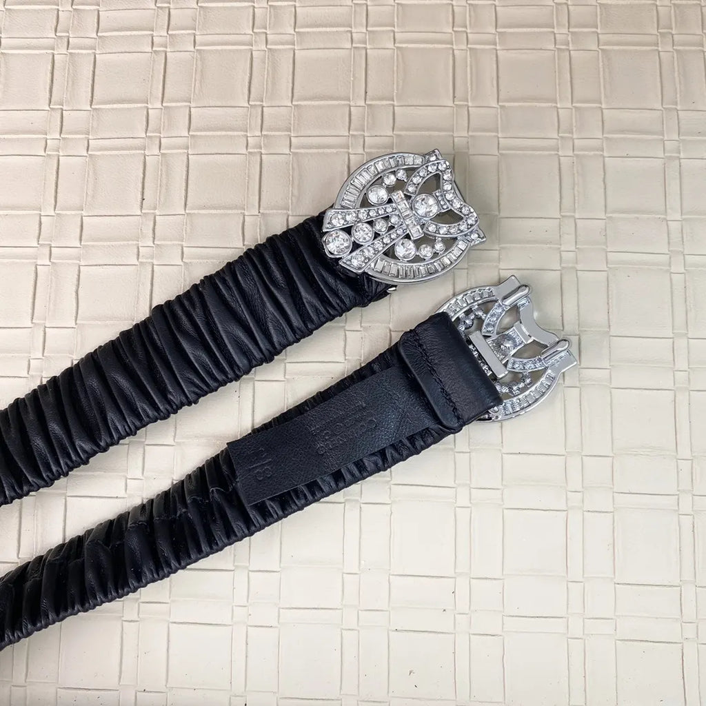 crystal Chanel Black Ruched Belt - Hình 3