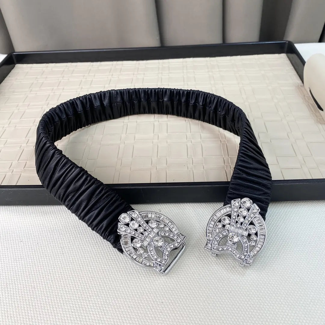 crystal Chanel Black Ruched Belt - Hình 4