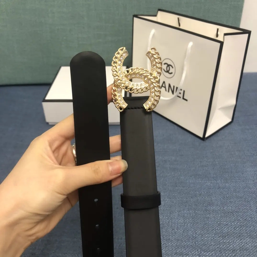Chanel Gold Chain Black Belt - Hình 2