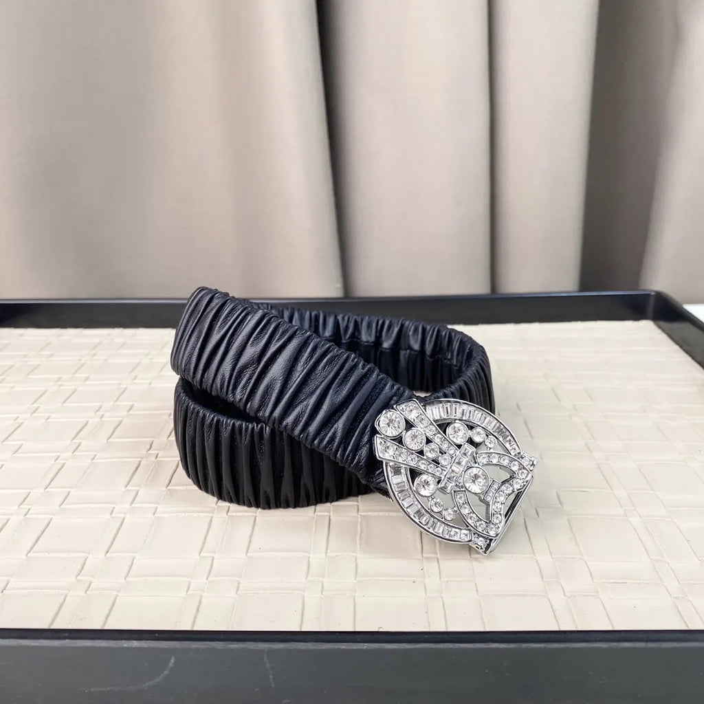 crystal Chanel Black Ruched Belt - Hình 5