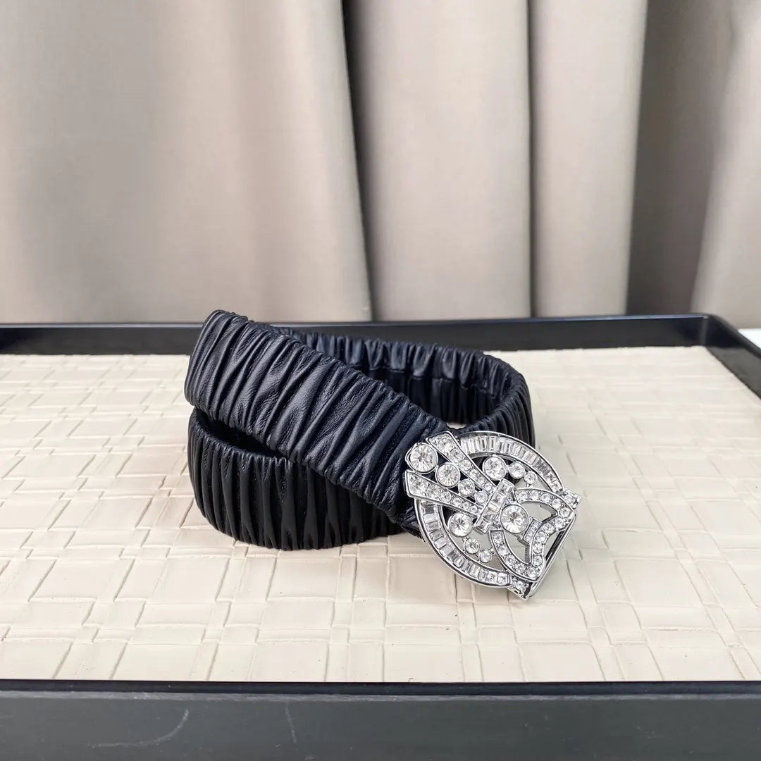 crystal Chanel Black Ruched Belt - Hình 5