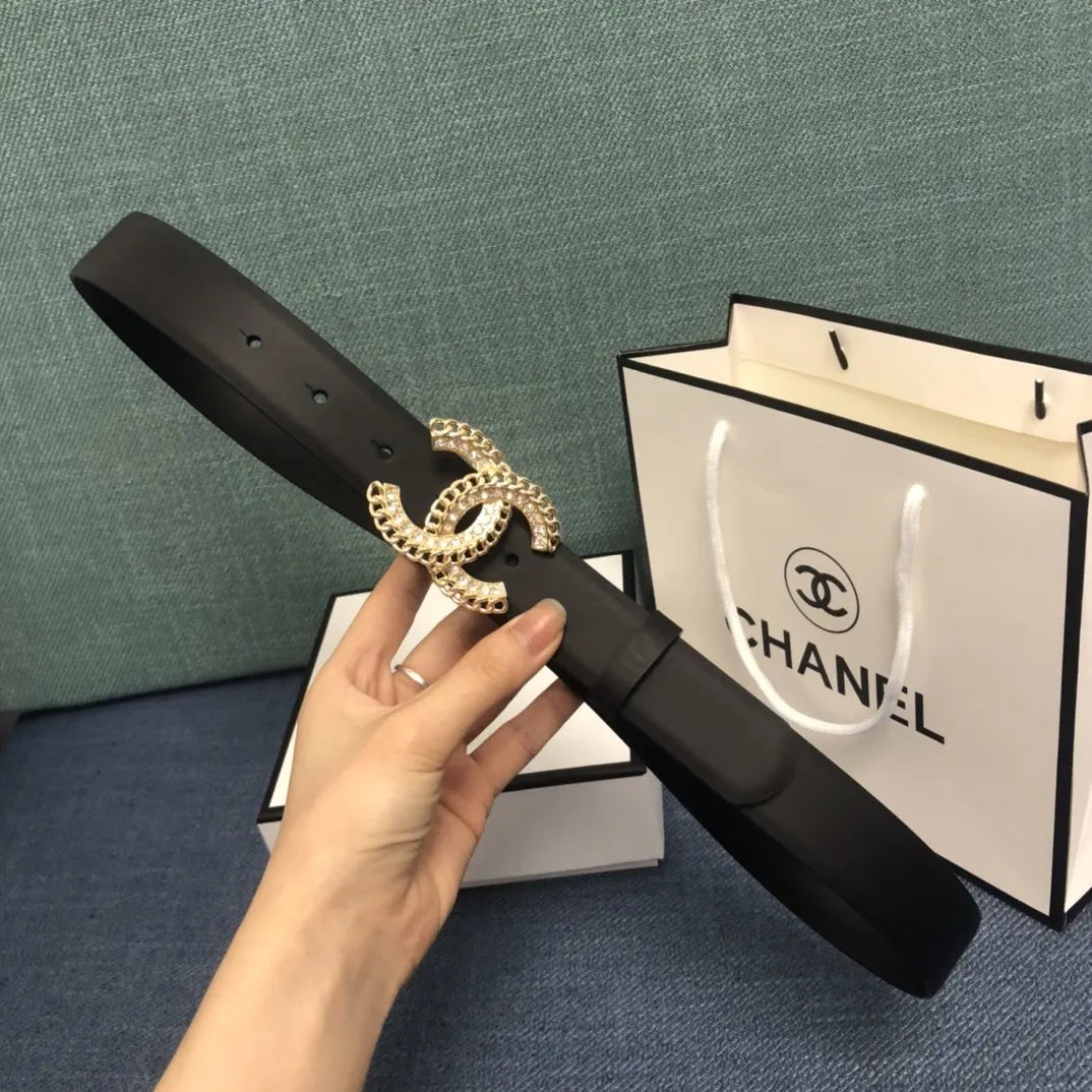 Chanel Gold Chain Black Belt - Hình 3