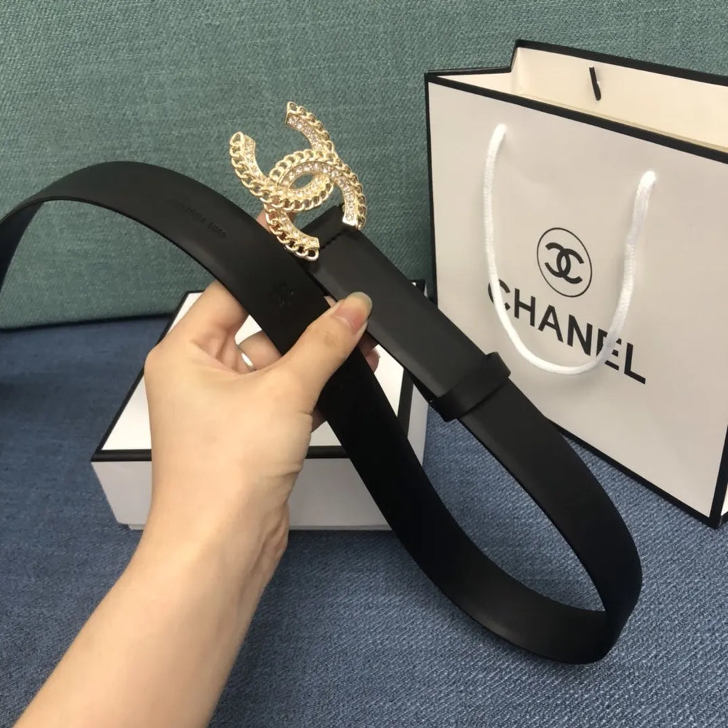 Chanel Gold Chain Black Belt - Hình 5