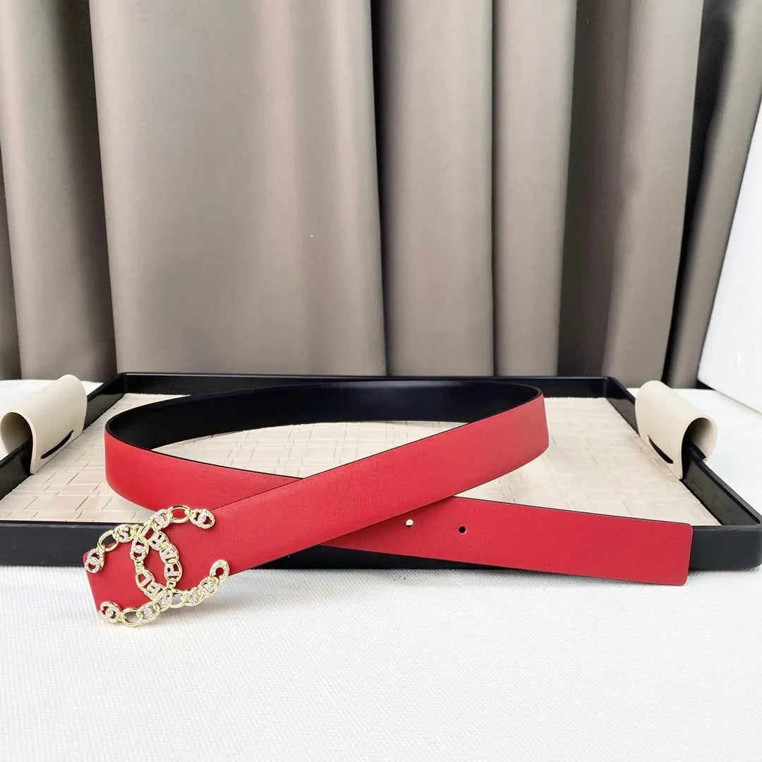crystal chain Chanel Red Leather Belt - Hình 2