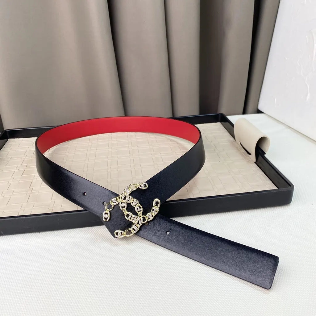 crystal chain Chanel Red Leather Belt - Hình 5